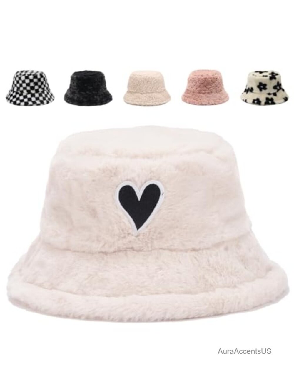 Faux Fur Fuzzy Plush Bucket Hat One Size Adjustable Winter Warm Gift